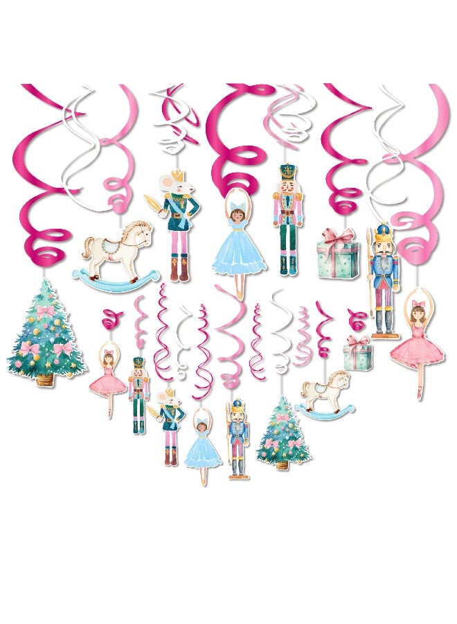 ThePartyPopper Nutcracker Christmas Hanging Swirl Decorations – 30 PCS Holiday Ceiling Swirls with Ballerina, Soldier, Tree & Gift Cutouts – Xmas Party Decor for Home - Image 1