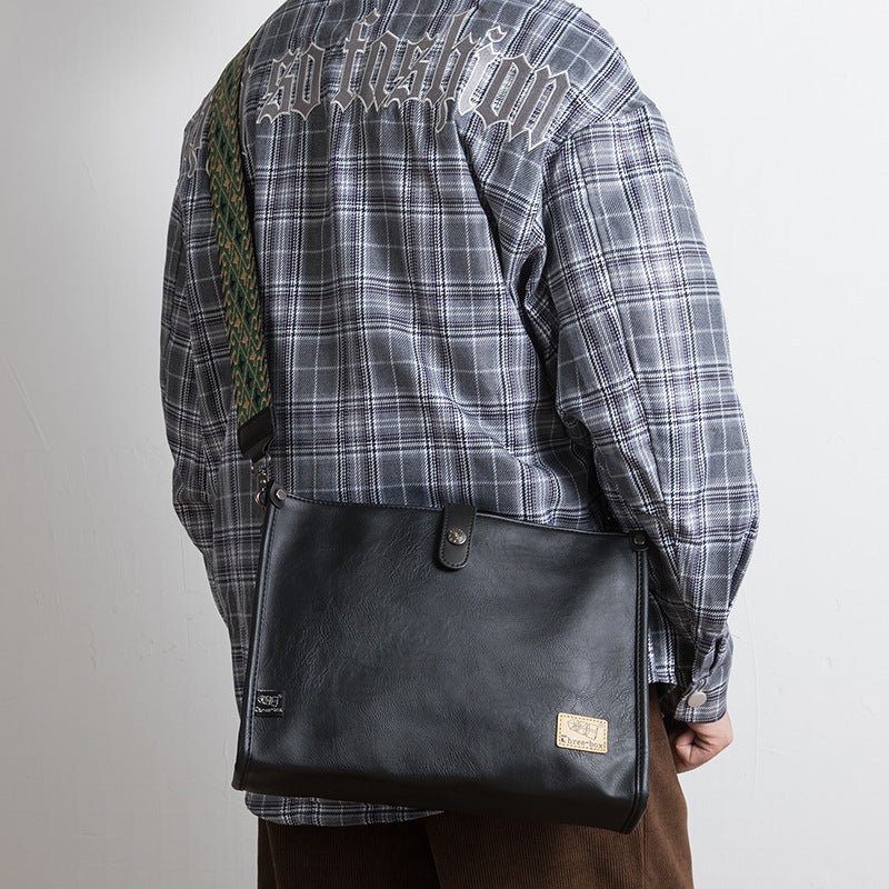 Men'S Messenger Bag Fashion Pu Leather Casual Shoulder Bag Large Capacity Document Bag Fashion College Style Commuter Messenger Bag - Image 3