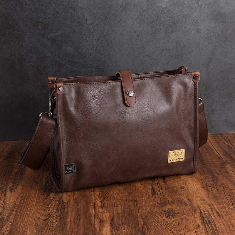 Men'S Messenger Bag Fashion Pu Leather Casual Shoulder Bag Large Capacity Document Bag Fashion College Style Commuter Messenger Bag - Image 1