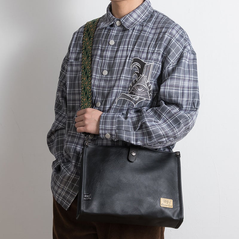 Men'S Messenger Bag Fashion Pu Leather Casual Shoulder Bag Large Capacity Document Bag Fashion College Style Commuter Messenger Bag - Image 4