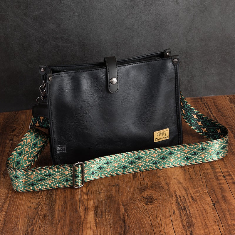 Men'S Messenger Bag Fashion Pu Leather Casual Shoulder Bag Large Capacity Document Bag Fashion College Style Commuter Messenger Bag - Image 5