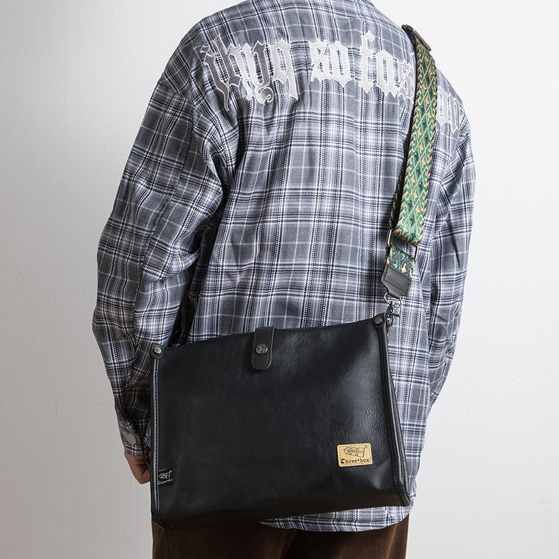 Men'S Messenger Bag Fashion Pu Leather Casual Shoulder Bag Large Capacity Document Bag Fashion College Style Commuter Messenger Bag - Image 2