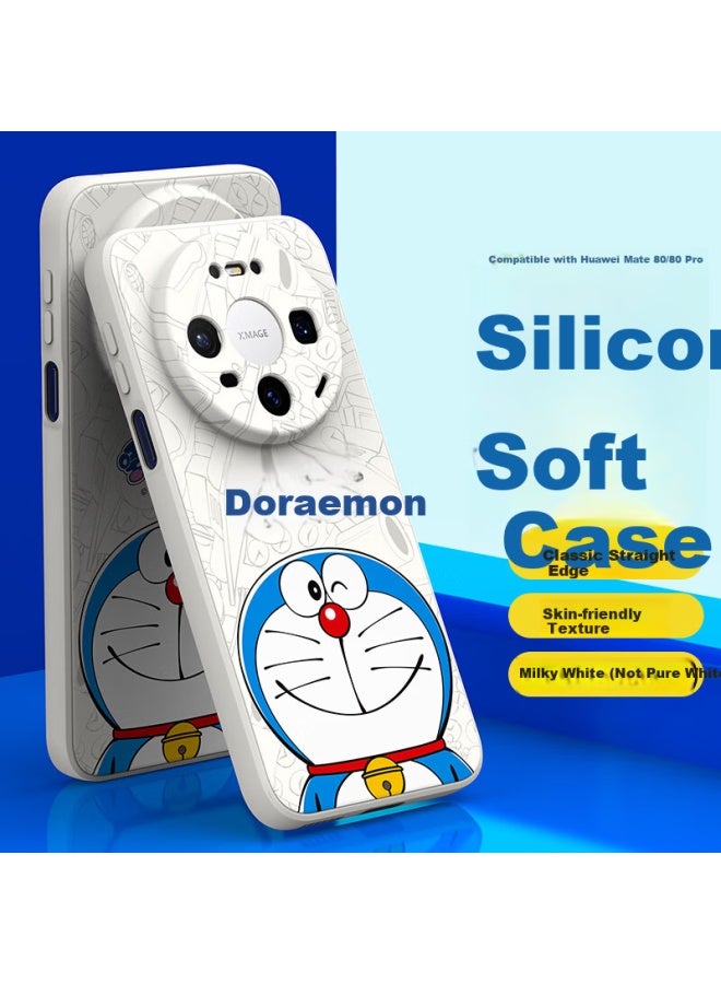 Purecolor Huawei Mate80 Mate80 Pro Silicone Case Universal Full-coverage Shockproof Soft Cover Cartoon Doraemon - Smiling Doraemon - Image 1