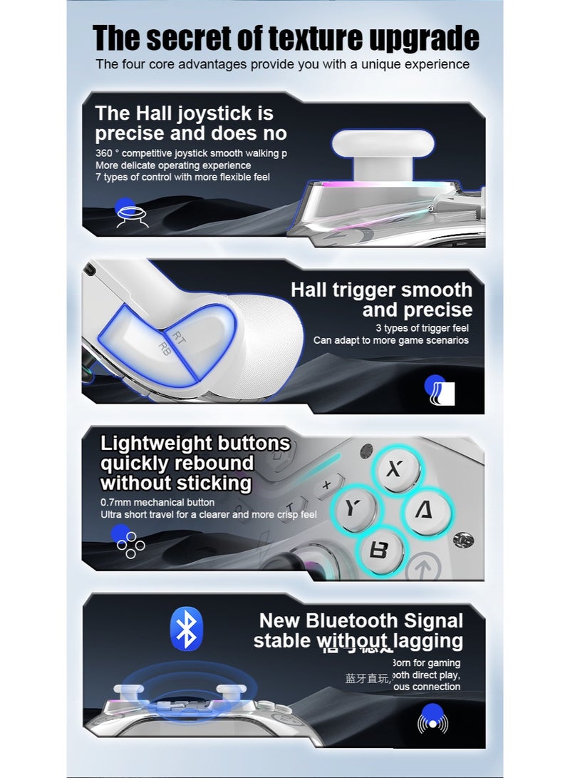 general Classic Gamepad CM619 Wireless Gaming Controller for Switch / iOS / Android / PC / Smart TV with Hall Effect Joystick, 1000Hz Polling Rate, Turbo Function, 6-Asix Gyroscope, Dual Motor, Vibration Level Adjustable, Anti-Slip Grip, 600mAh Lithium-Ion Battery, Custom Back Key, RGB Lighting Effect - Image 5