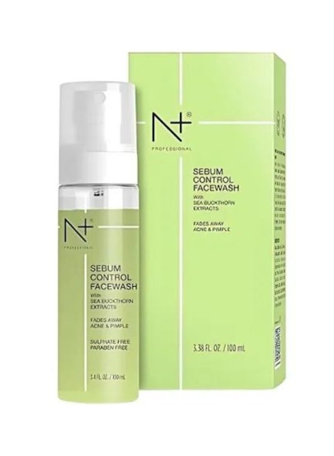 N Plus Professional Sebum Control Face Wash – Anti-Acne & Pimple Clearing Cleanser with Tea Tree Extract, Salicylic Acid & Sea Buckthorn, Reduces Sebum, Soothes Redness & Inflammation, 100ml