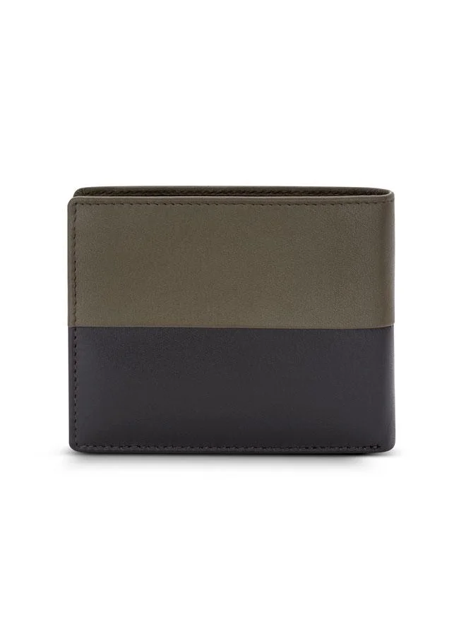 ميشيل هيربيلين Rime Leather Bi-Fold Olive Green & Brown Wallet for Men's