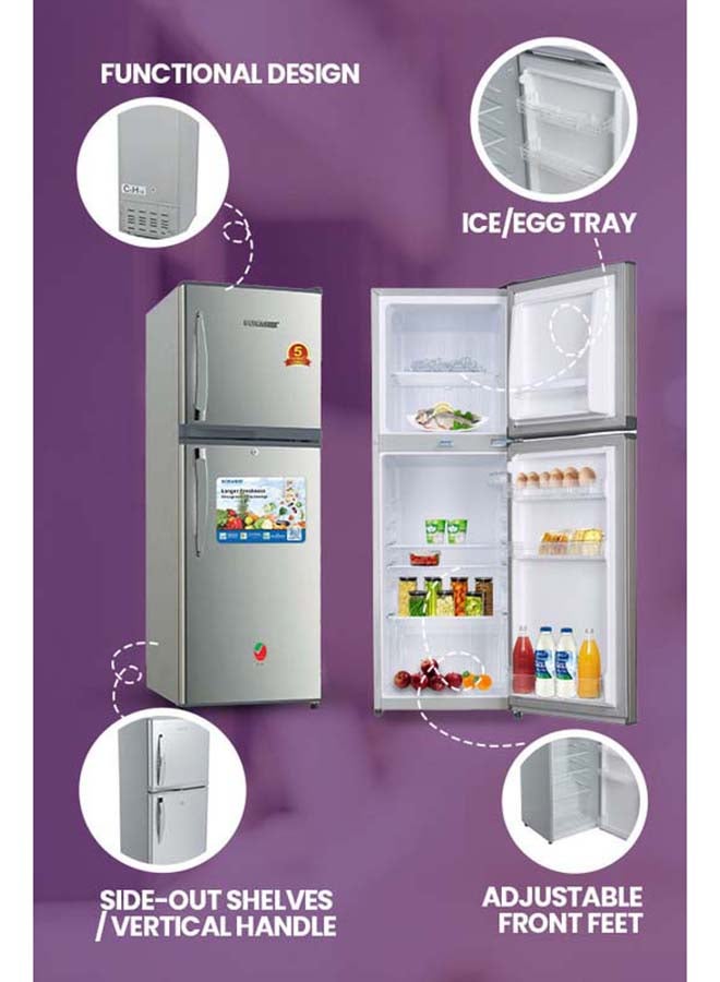 SONASHI Defrost Refrigerator 138L Gross with 93L Fridge & 45L Freezer, Lock & Key, Interior Light, Vegetable Box, Glass & Wire Shelves, Energy Saving, R600a SFD-198 SFD-198 Silver - Image 5