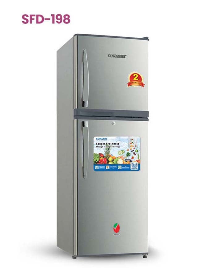 SONASHI Defrost Refrigerator 138L Gross with 93L Fridge & 45L Freezer, Lock & Key, Interior Light, Vegetable Box, Glass & Wire Shelves, Energy Saving, R600a SFD-198 SFD-198 Silver - Image 2