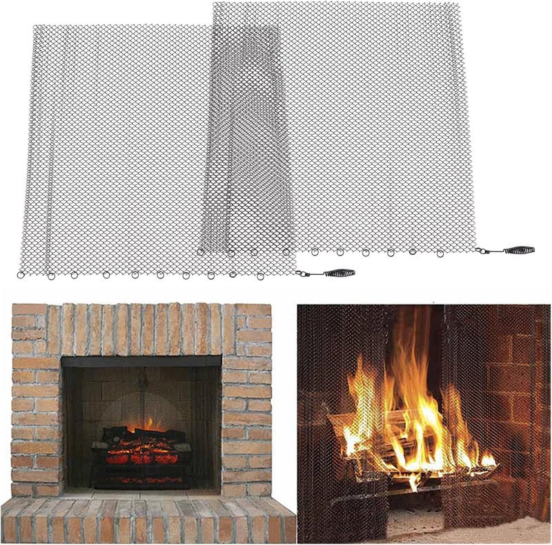 Fireplace Mesh Screen Curtain 2 Wide Panels, Easy Install, Durable Stainless Steel, Safety Spark Guard for Home Wood Burning Fireplace (24 * 18in) - Image 4