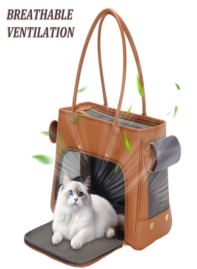 Minsong Fashion Pet Carrier Purse for Small Cat and Dog, Luxury Pu Soft-Sided Tote Bag with Large Pockets for Dogs and Puppies (Brown, 15.8" L x 7.5" W x 11.8" H) - Image 5