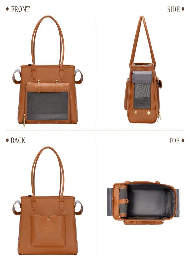 Minsong Fashion Pet Carrier Purse for Small Cat and Dog, Luxury Pu Soft-Sided Tote Bag with Large Pockets for Dogs and Puppies (Brown, 15.8" L x 7.5" W x 11.8" H) - Image 3