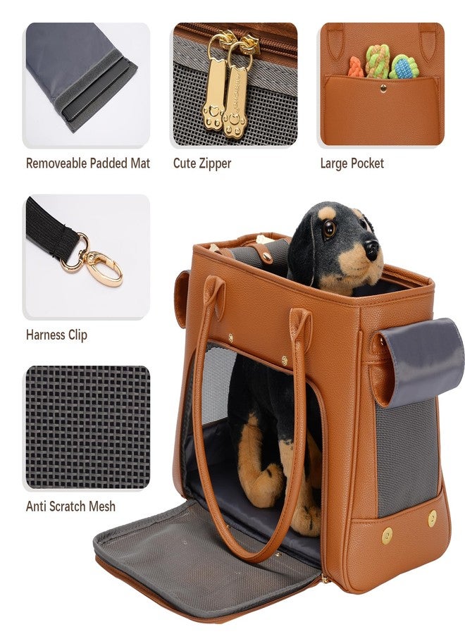 Minsong Fashion Pet Carrier Purse for Small Cat and Dog, Luxury Pu Soft-Sided Tote Bag with Large Pockets for Dogs and Puppies (Brown, 15.8" L x 7.5" W x 11.8" H) - Image 4