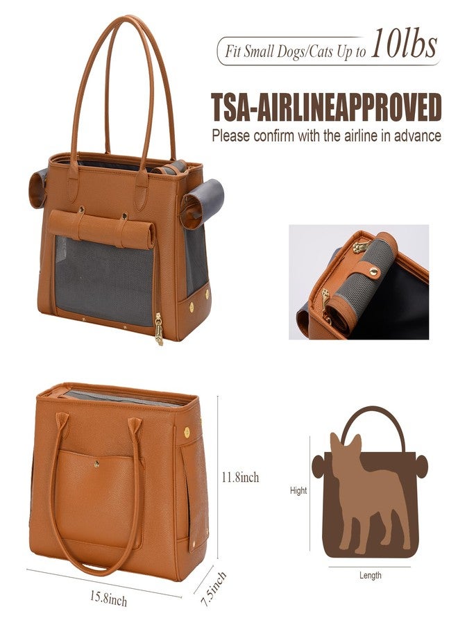 Minsong Fashion Pet Carrier Purse for Small Cat and Dog, Luxury Pu Soft-Sided Tote Bag with Large Pockets for Dogs and Puppies (Brown, 15.8" L x 7.5" W x 11.8" H) - Image 2