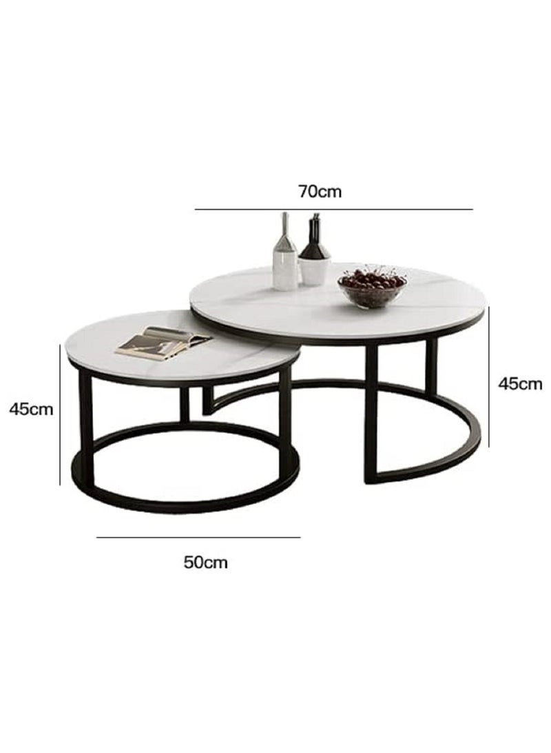 AGD Style Coffee Tables Set Mordern , End Tables for Living Room 2 Round Nesting Tables White - Image 2