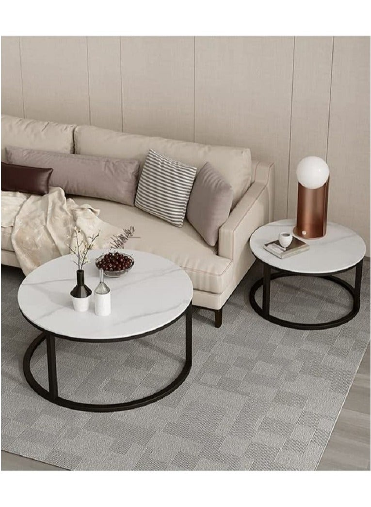 AGD Style Coffee Tables Set Mordern , End Tables for Living Room 2 Round Nesting Tables White - Image 4