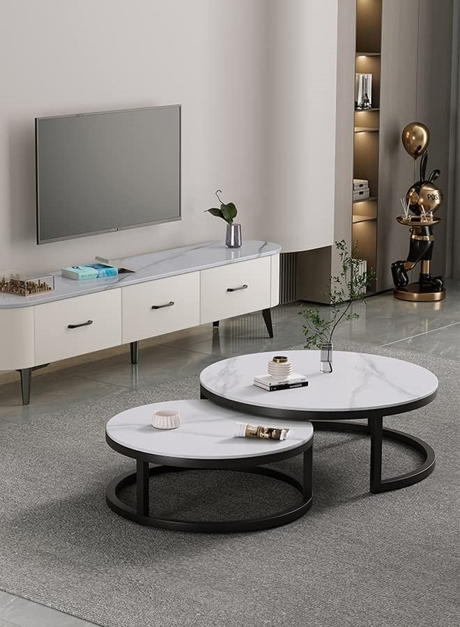 AGD Style Coffee Tables Set Mordern , End Tables for Living Room 2 Round Nesting Tables White - Image 5