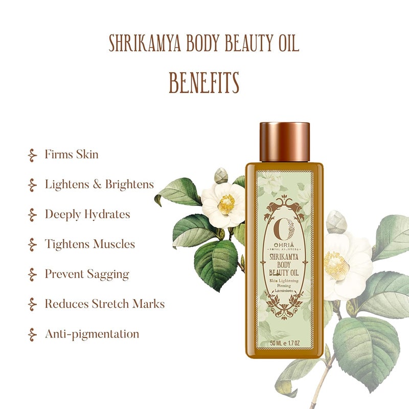 Ohria Ayurveda Shrikamya Body Beauty Oil  Body Brightening  Antipigmentation Oil Supports Hydration Firmness For All Skin Type 200ml - Image 4