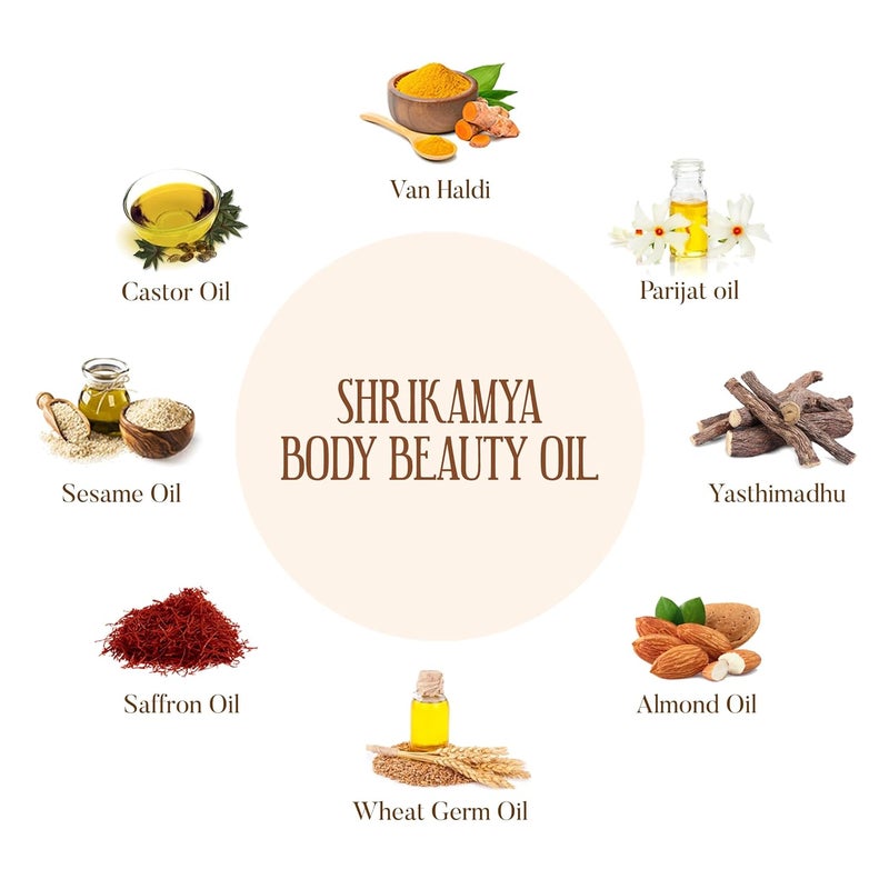 Ohria Ayurveda Shrikamya Body Beauty Oil  Body Brightening  Antipigmentation Oil Supports Hydration Firmness For All Skin Type 200ml - Image 2