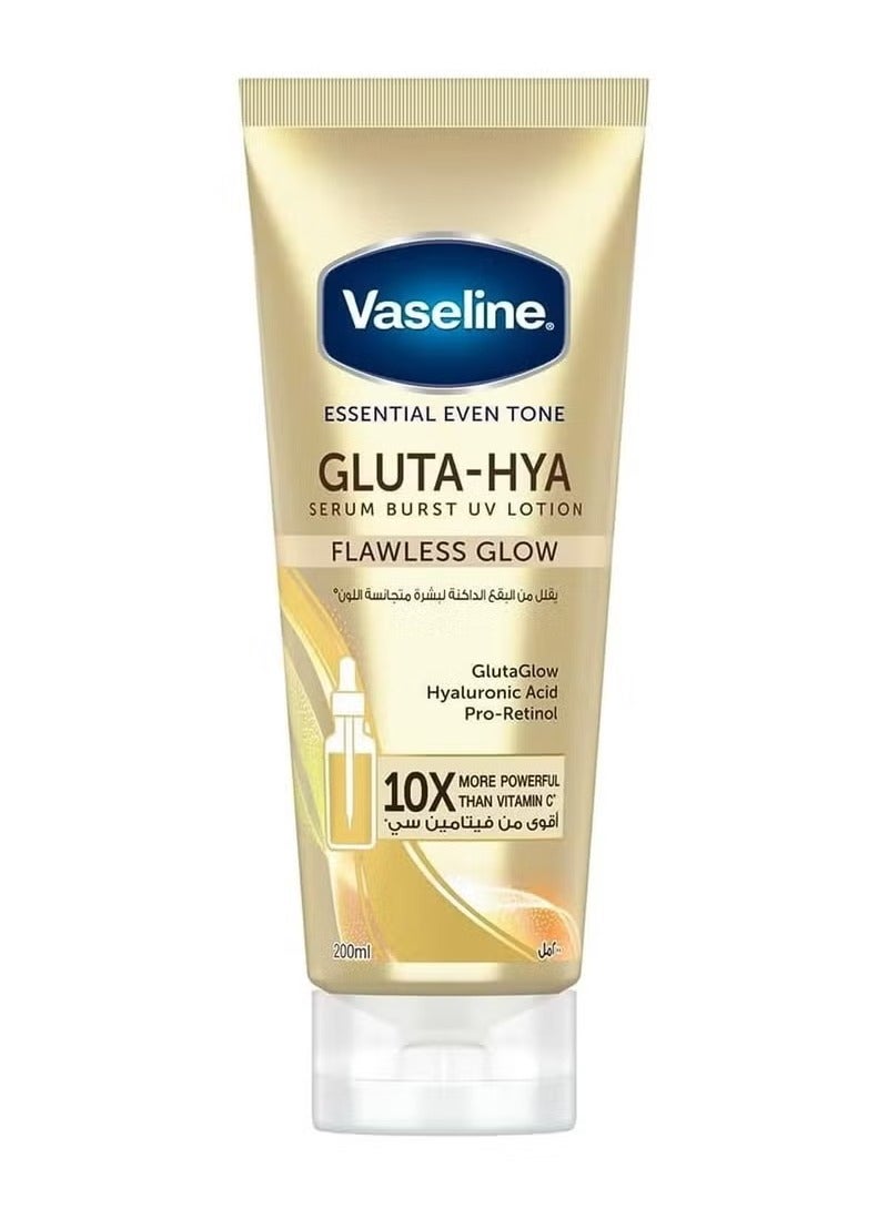 Vaseline Essential Even Tone Flawless Glow Gluta-Hya Serum Burst UV Lotion 10X More Powerful than Vitamin C - 200ml