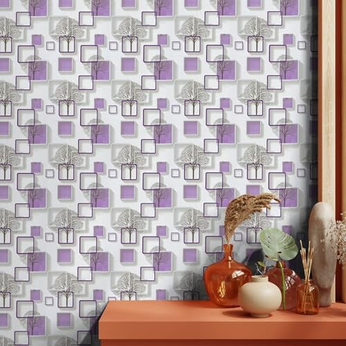 Eurotex Self-Adhesive Wallpaper, Purple Geometric 3D Peel & Stick PVC Contact Paper for Walls & Furniture, 45 cm × 10 m Roll (48 Sq Ft) - Image 1