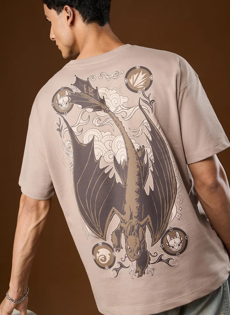 ذا سوليد ستور The Souled Store HTTYD: Let's Fly Men and Boys Short Sleeves Round Neck Graphic Printed Cotton Oversized Breathable Lightweight All-Season T-Shirt
