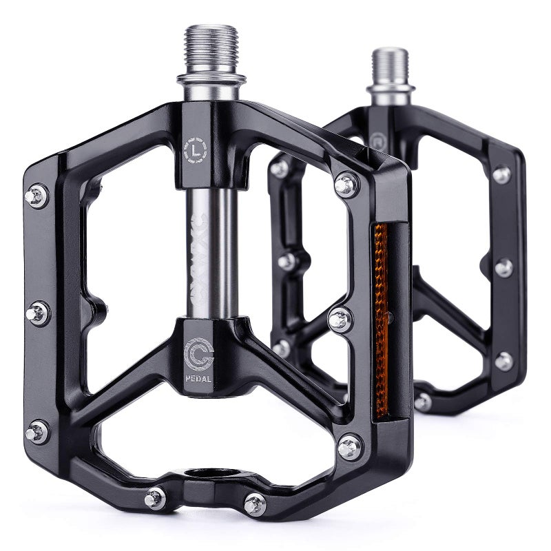 CXWXC Road/MTB Bike Pedals - Aluminum Alloy Bicycle Pedals - Mountain Bike Pedal with Removable Anti-Skid Nails (Black-Gray) - Image 1