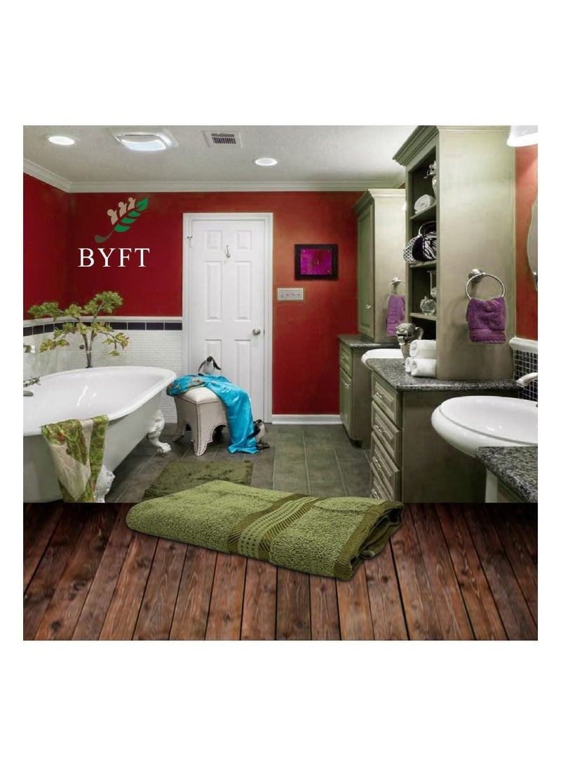 BYFT Daffodil (Dark Green) Premium Bath Towel (70x140 Cm-Set of 1) 100% Cotton, Highly Absorbent and Quick dry, Hotel and Spa Quality Bath linen with Stripe Diamond Dobby-500 Gsm - Image 2