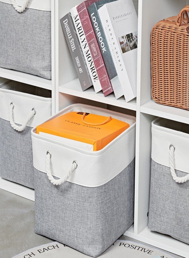 MidmmVick 12 x 12 Inch Cube Storage Bins, 6 Pack Large Collapsible Fabric Storage Bin with Ropes, Foldable Storage Cubes for Home, Office,Closet, Clothes, Toys Organizer (White & Grey) - Image 3