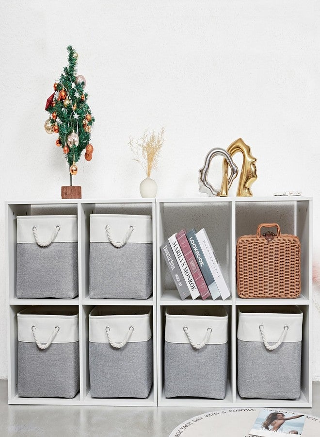 MidmmVick 12 x 12 Inch Cube Storage Bins, 6 Pack Large Collapsible Fabric Storage Bin with Ropes, Foldable Storage Cubes for Home, Office,Closet, Clothes, Toys Organizer (White & Grey) - Image 2