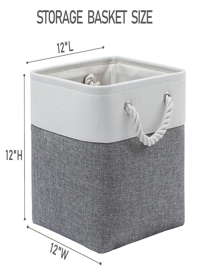 MidmmVick 12 x 12 Inch Cube Storage Bins, 6 Pack Large Collapsible Fabric Storage Bin with Ropes, Foldable Storage Cubes for Home, Office,Closet, Clothes, Toys Organizer (White & Grey) - Image 4