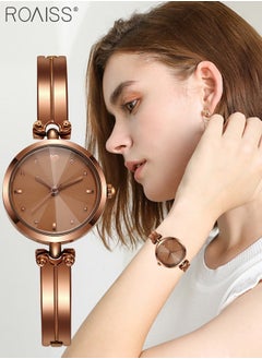 roaiss Women's Brown Bracelet Quartz Watch, Analog Display Round Brown Dial Watch, Waterproof Retro Watch as Gift for Women  - Image 2