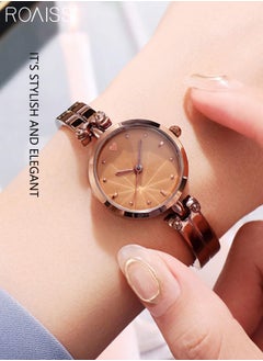 roaiss Women's Brown Bracelet Quartz Watch, Analog Display Round Brown Dial Watch, Waterproof Retro Watch as Gift for Women  - Image 3