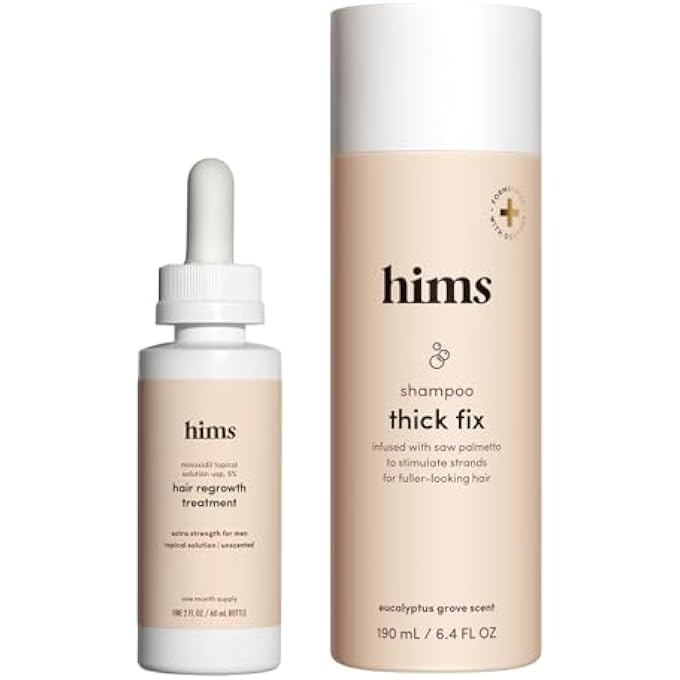 hims Thick Fix Thickening Shampoo & 5% Minoxidil Treatment Serum - Saw Palmetto & Minoxidil Serum - For Strengthening Hair Growth - Paraben-Free & Sulfate-Free - Eucalyptus Grove Scent