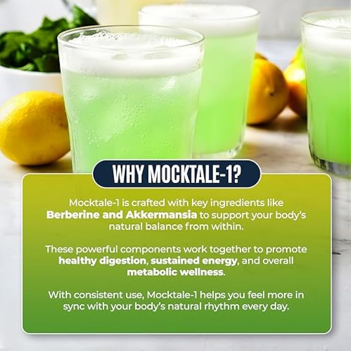 MOCKTALE-1 Metabolic Weight Management Support Supplement with Berberine & Akkermansia, Chromium, Ceylon Cinamon, Apple Cider Vinegar Lemon Mint Flavor Non-Alcoholic Cocktail 30 Packets - Image 3