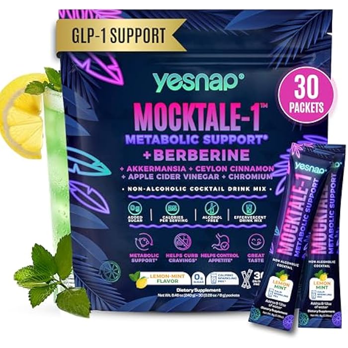 MOCKTALE-1 Metabolic Weight Management Support Supplement with Berberine & Akkermansia, Chromium, Ceylon Cinamon, Apple Cider Vinegar Lemon Mint Flavor Non-Alcoholic Cocktail 30 Packets - Image 1