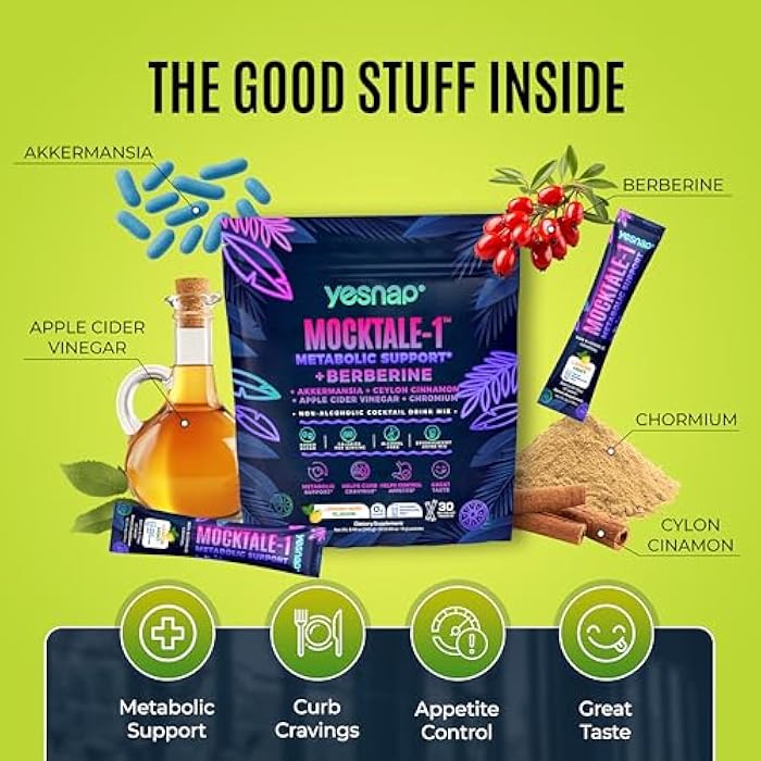 MOCKTALE-1 Metabolic Weight Management Support Supplement with Berberine & Akkermansia, Chromium, Ceylon Cinamon, Apple Cider Vinegar Lemon Mint Flavor Non-Alcoholic Cocktail 30 Packets - Image 5