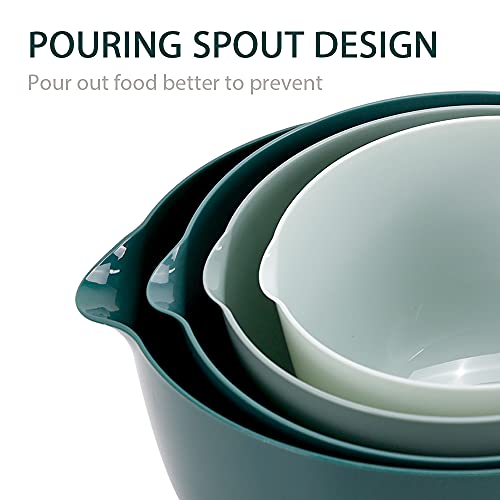 BoxedHome Green Ombre Nesting Plastic Mixing Bowl Set With Pour Spout, Microwave and Dishwasher Safe, BPA free Non-Slip Base, Set of 4 Size 1.7, 2.5, 3.5 and 4.5qt, Great for Prepping, Baking, Cooking - Image 4