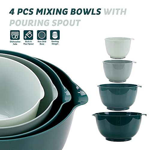BoxedHome Green Ombre Nesting Plastic Mixing Bowl Set With Pour Spout, Microwave and Dishwasher Safe, BPA free Non-Slip Base, Set of 4 Size 1.7, 2.5, 3.5 and 4.5qt, Great for Prepping, Baking, Cooking - Image 3