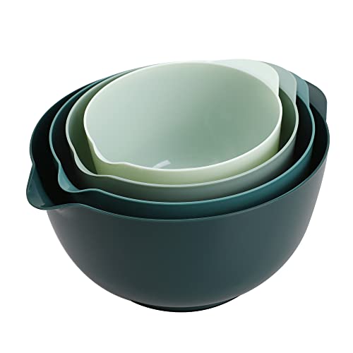 BoxedHome Green Ombre Nesting Plastic Mixing Bowl Set With Pour Spout, Microwave and Dishwasher Safe, BPA free Non-Slip Base, Set of 4 Size 1.7, 2.5, 3.5 and 4.5qt, Great for Prepping, Baking, Cooking - Image 1