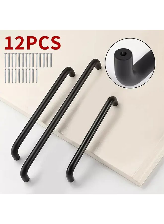 12pcs Black Aluminum Alloy Cabinet Door Handles Minimalist Long Lever Pulls With Screws - Image 1