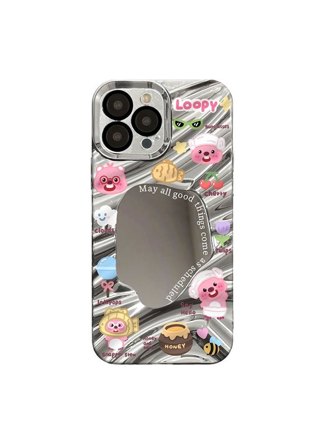 Phone Case For iPhone 15 Pro, Metallic silver colour, Water ripple mirror design and cute small patterns the Phone Case for  Women Girls - Image 1