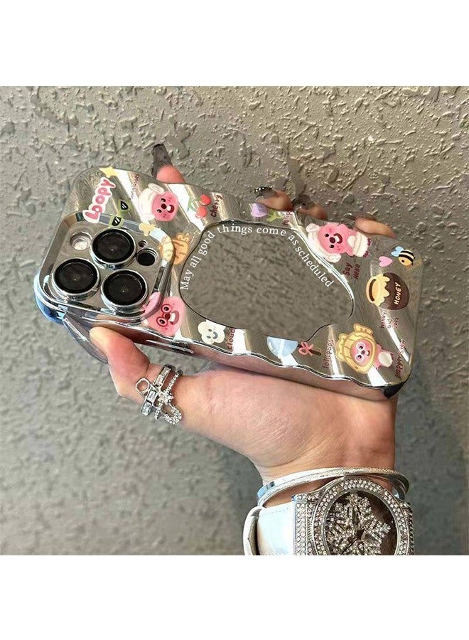 Phone Case For iPhone 15 Pro, Metallic silver colour, Water ripple mirror design and cute small patterns the Phone Case for  Women Girls - Image 4