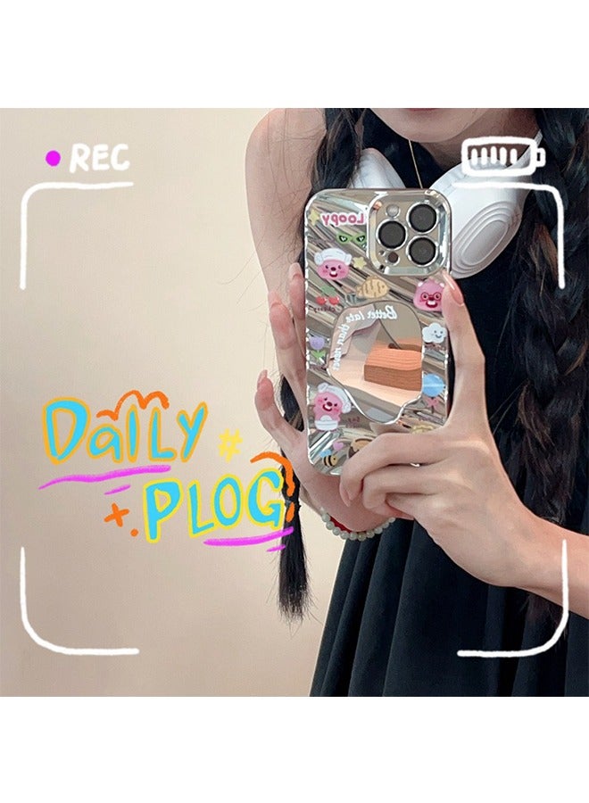 Phone Case For iPhone 15 Pro, Metallic silver colour, Water ripple mirror design and cute small patterns the Phone Case for  Women Girls - Image 2