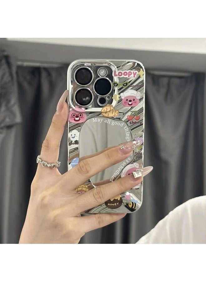 Phone Case For iPhone 15 Pro, Metallic silver colour, Water ripple mirror design and cute small patterns the Phone Case for  Women Girls - Image 5