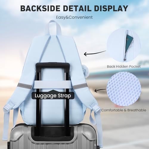 WINDARS حقيبة ظهر WINDARS للمدرسة للفتيات المراهقات، حقائب كلية لطيفة للطالبات، حقيبة كتب كبيرة لحاسوب 15.6 بوصة، حقيبة سفر للمدرسة (زرقاء) - Image 5
