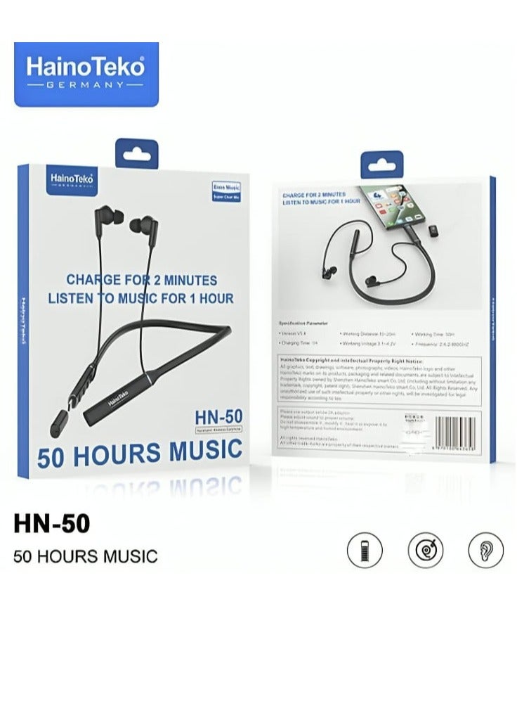 Haino Teko HN-50 Neckband Bluetooth Headphone with 50 Hours of Music High Sound Quality Ultra-Clear Microphone and the Headphone Can be Charged via Mobile Black - Image 2
