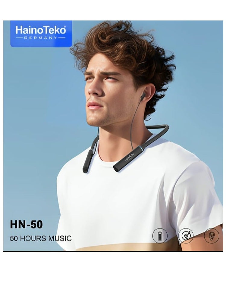 Haino Teko HN-50 Neckband Bluetooth Headphone with 50 Hours of Music High Sound Quality Ultra-Clear Microphone and the Headphone Can be Charged via Mobile Black - Image 3