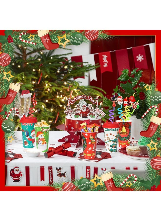 FZR Legend - Christmas Party Favors Goodie Cups, 24 Pack 16Oz Reusable Xmas Plastic Party Supplies Hot Decorations Cups With Lids Plugs For Kids For New Year,Holiday,Christmas Party Tableware - Image 1