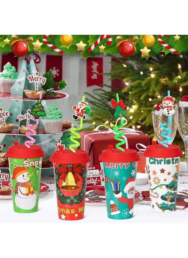 FZR Legend - Christmas Party Favors Goodie Cups, 24 Pack 16Oz Reusable Xmas Plastic Party Supplies Hot Decorations Cups With Lids Plugs For Kids For New Year,Holiday,Christmas Party Tableware - Image 1