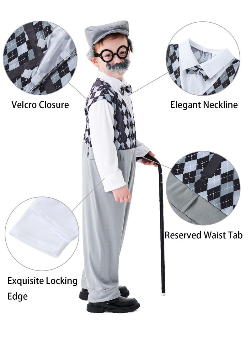 Excefore Old Man Costume Kids, Boys 100 Days of School Costume Grandpa Costume Kids 100 Year Old Costume Boys Dress up, M Size - Image 3
